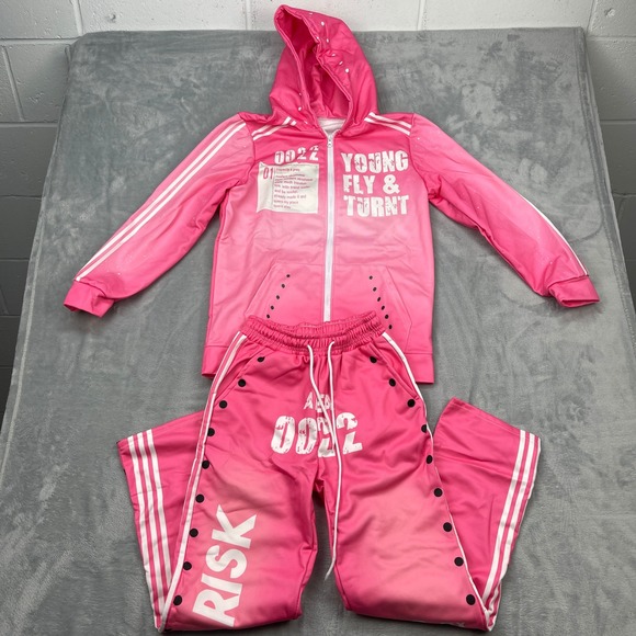 Tops - NWT SHEIN Yung Fly & Turnt Pink Ombre Tracksuit Set Hoodie Pants Snap Buttons